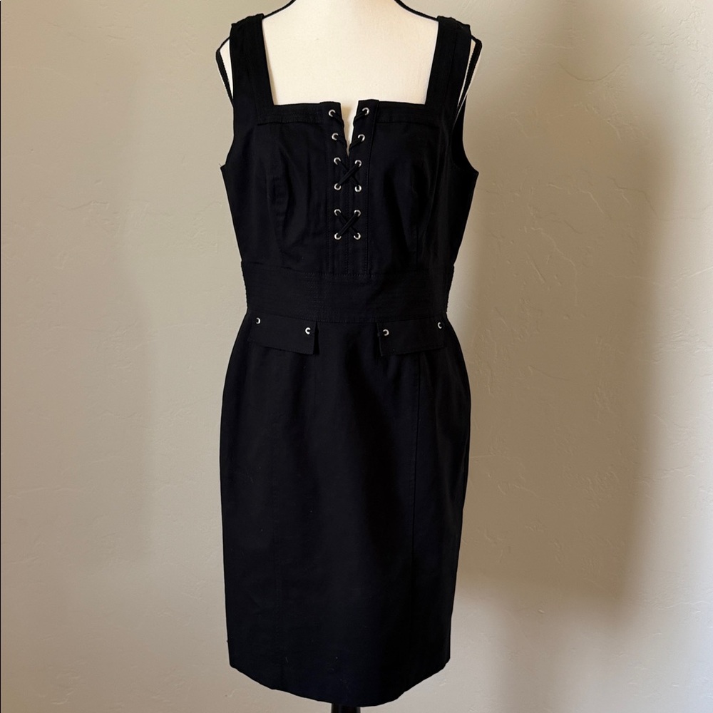 White House Black MarketBlack Lace-Up Sleeveless Sheath Dress